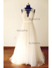 Ivory Lace Tulle Beach Wedding Dress With Champagne Lining